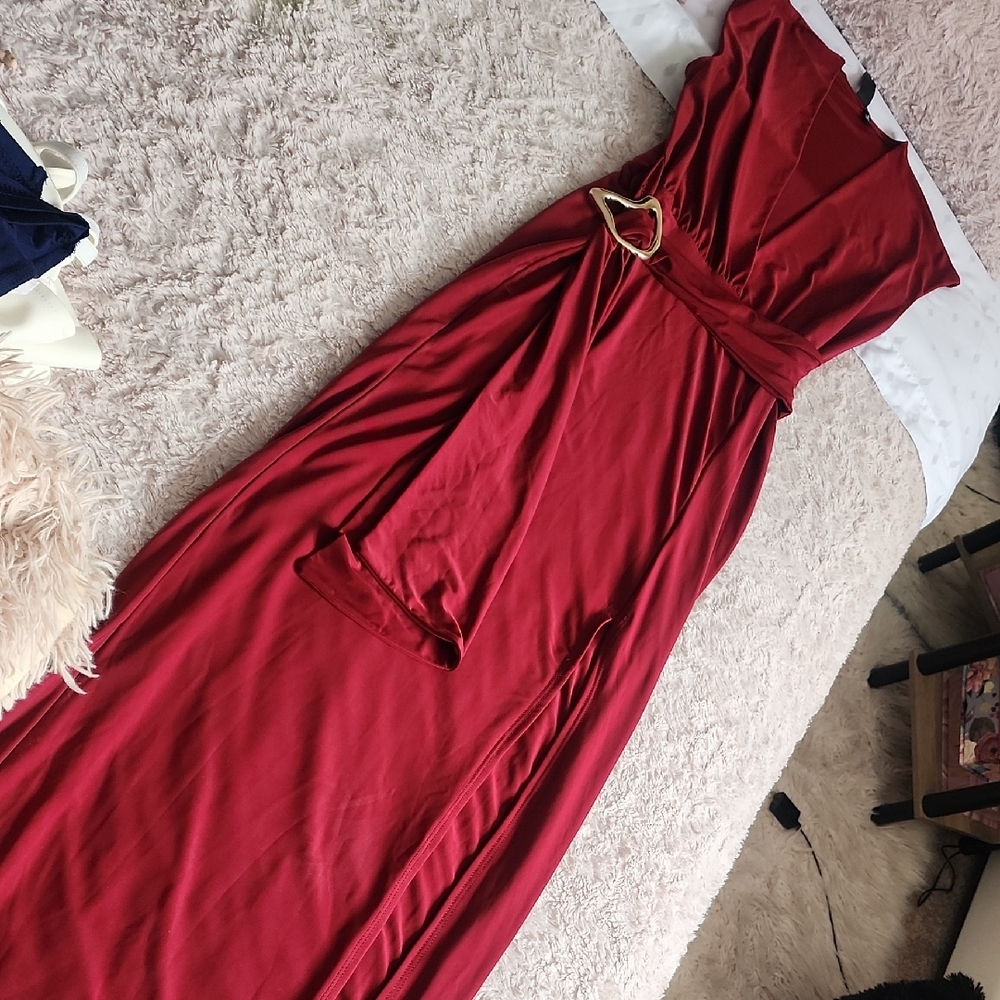 Windsor Red Maxi Dress with Gold Accent